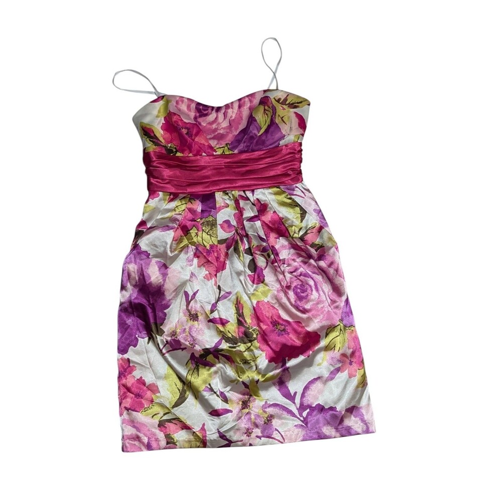 Y2K Vintage Jodi Kristopher Floral Satin Dress Size 5/6 | Ruched Bodice, Bubble